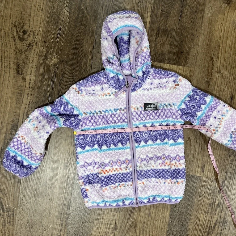 EDDIE BAUER Quest Fleece Plush Sherpa Hooded‎ Jacket Girls Size XS (5/6) Multi